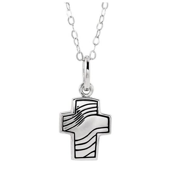 Rhodium Plated Sterling Silver Cross Ash Holder Necklace 18 Inch